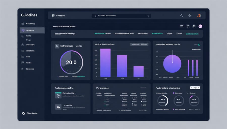 Digital twin dashboard interface displaying AI analytics and predictive maintenance data