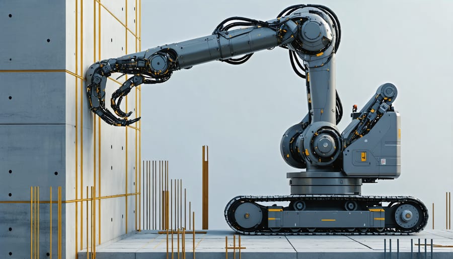 Robotic construction equipment precisely assembling prefabricated building components