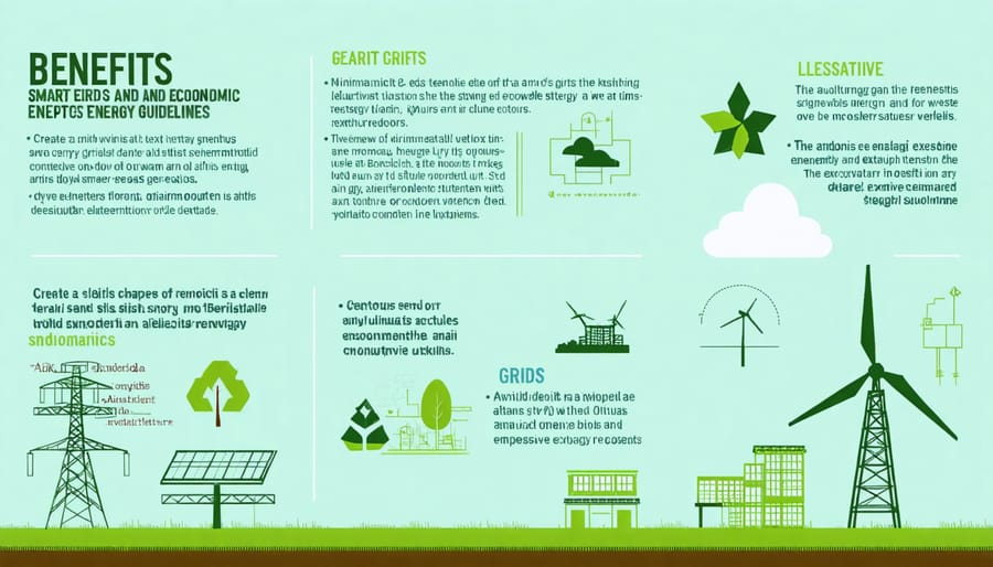 Infographic illustrating the benefits of smart grids and renewable energy, including reduced emissions and improved efficiency