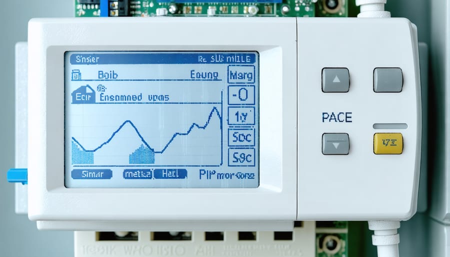 Close-up view of a smart meter screen displaying real-time energy usage information