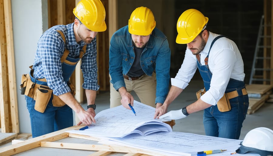 Construction professionals collaborating on a sustainable building project