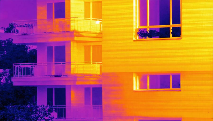 Infrared thermography scan revealing areas of energy inefficiency in a building