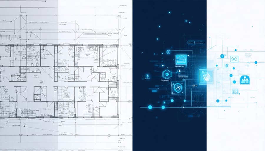 Side-by-side comparison of traditional vs AI-enhanced construction project management methods