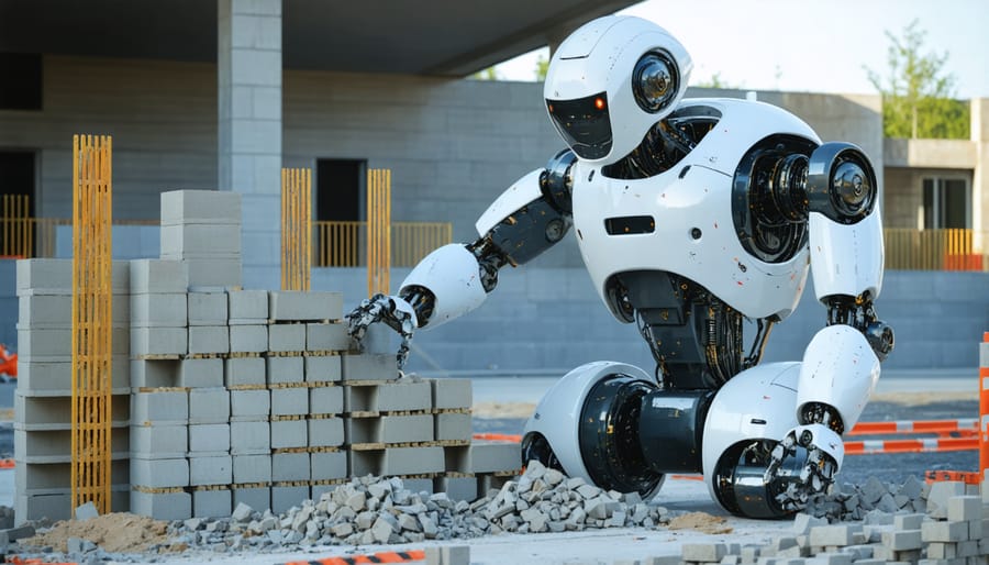 Robotic bricklaying system autonomously constructing a wall