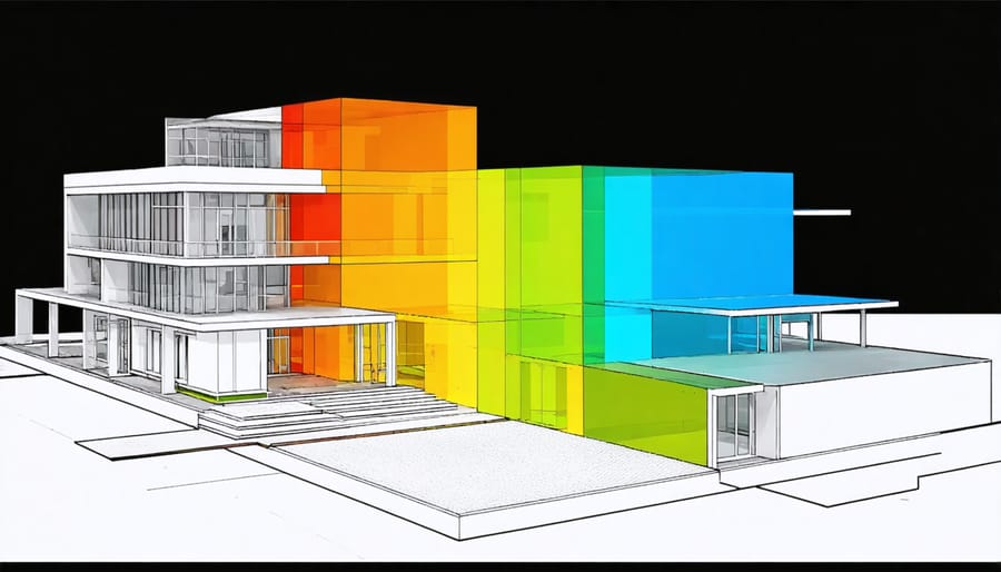 Building Information Model displaying thermal analysis and energy performance data