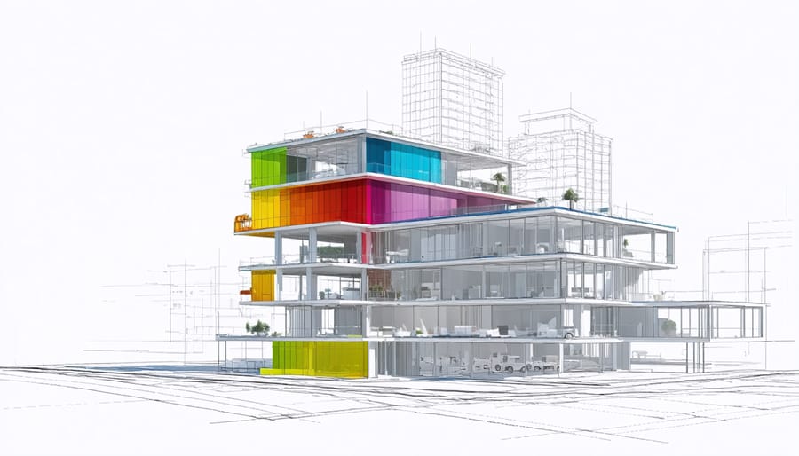 Interactive BIM model displaying building systems and potential construction conflicts