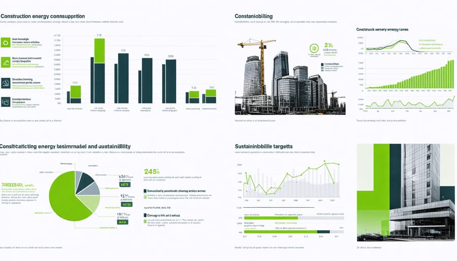 Infographic comparing current construction industry energy usage versus 2030/2050 sustainability targets