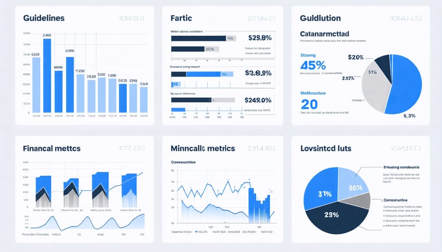 Interactive dashboard displaying construction project financial metrics including cost variance and ROI charts