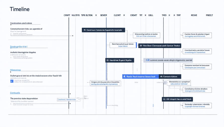 Interactive project management timeline showing construction milestones and resource allocation