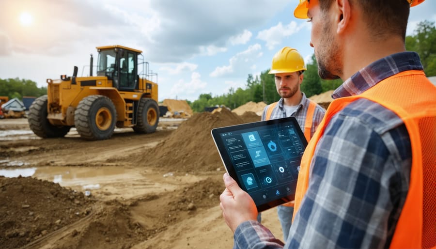 Construction professionals using digital procurement tools on-site