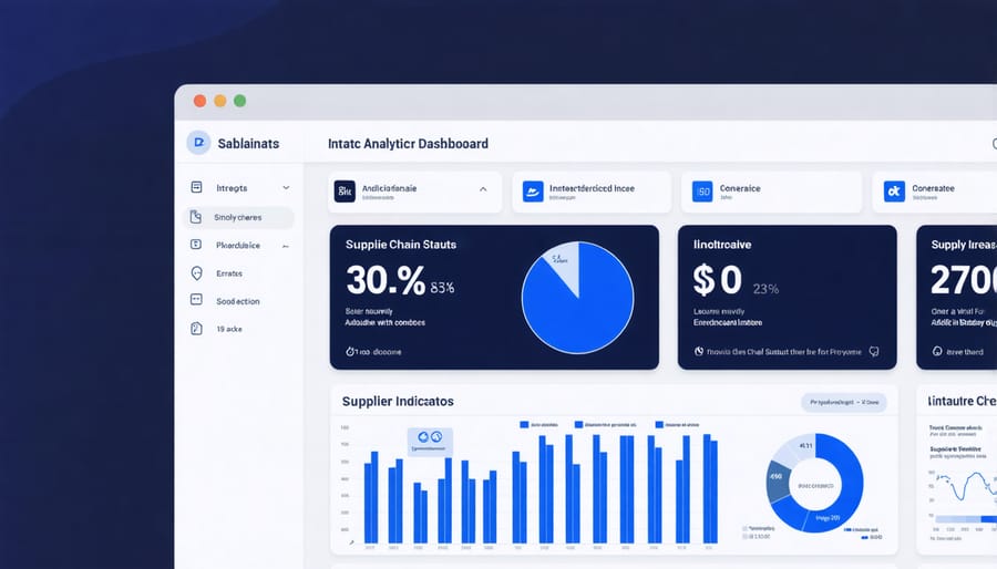 Interactive digital procurement dashboard displaying real-time supply chain metrics and KPIs