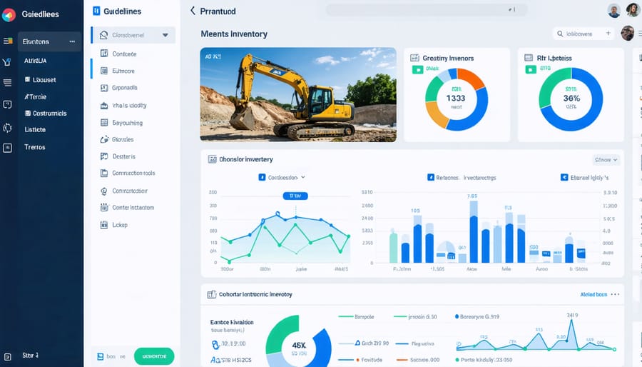 Construction inventory management dashboard displaying IoT device data and analytics