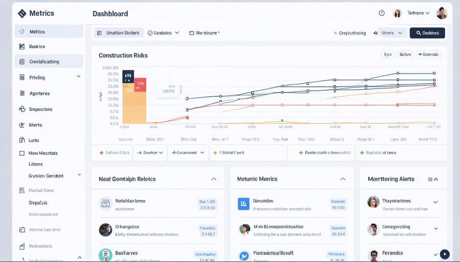 Construction risk management dashboard displaying real-time project metrics and alerts