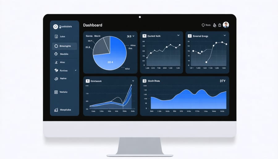 Smart building dashboard displaying live energy consumption data and sustainability metrics