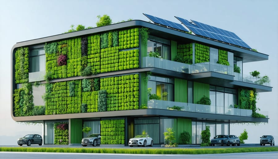 Sustainable commercial building with integrated green technologies and eco-friendly design features