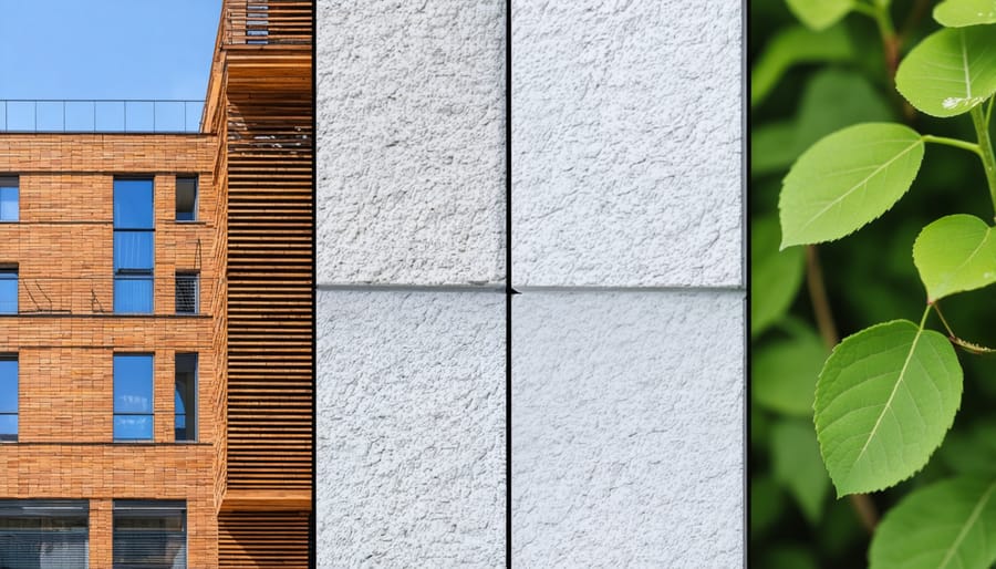 Side-by-side comparison showing traditional building materials against their sustainable alternatives