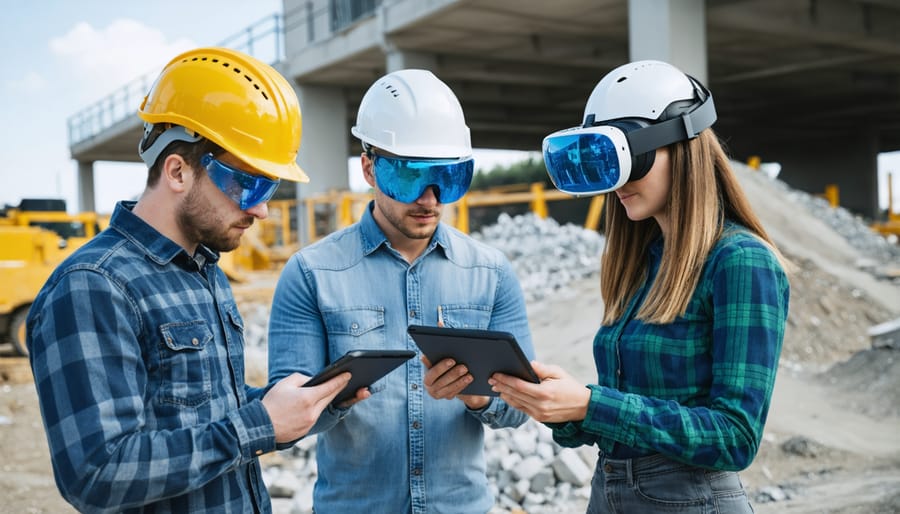 Construction professionals using mixed reality devices to access BIM data in the field