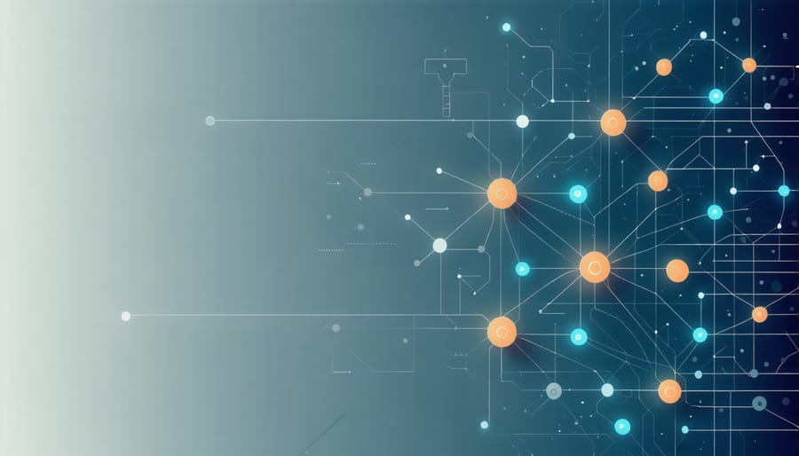 Abstract visualization of neural network architecture showing interconnected layers and nodes