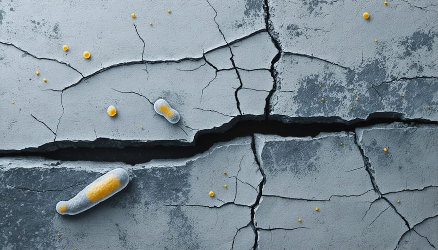 Microscopic visualization of bacteria filling and healing a concrete crack