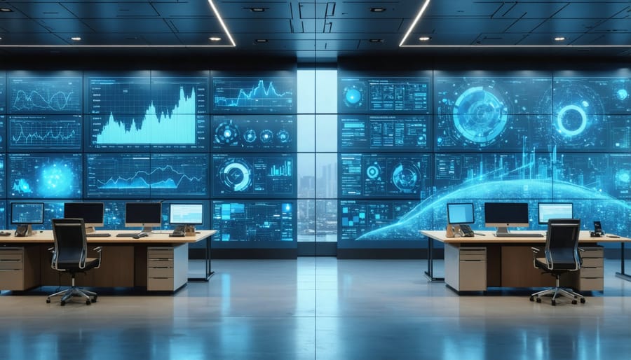 Side-by-side comparison of physical building controls and digital twin interface