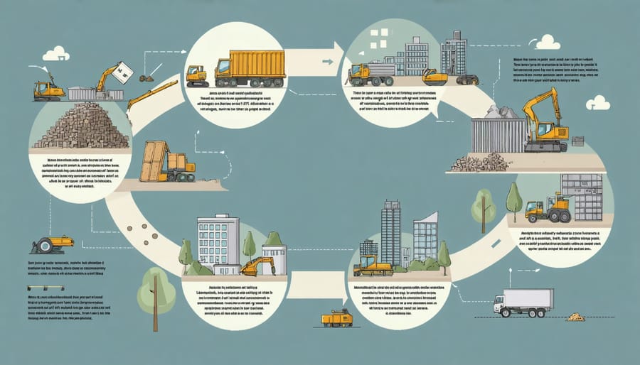 Circular diagram illustrating the lifecycle of construction materials in a circular economy