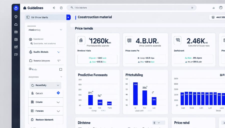 Interactive dashboard displaying construction material cost predictions and historical data