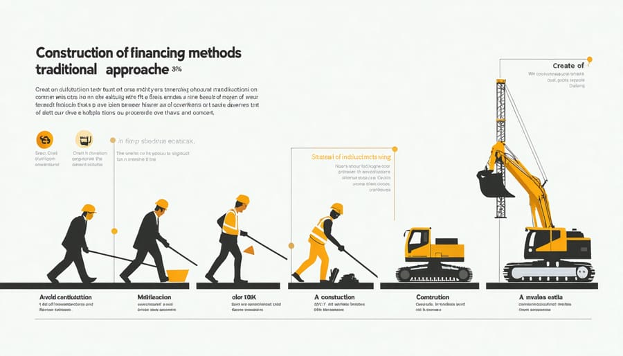 Timeline infographic depicting the transformation of construction financing methods over time