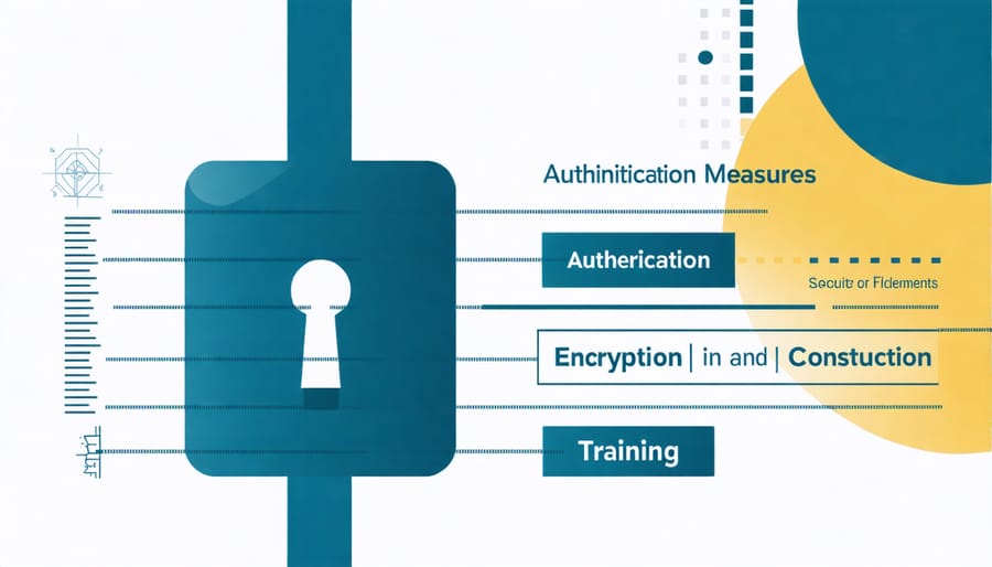 Illustrated diagram of construction cybersecurity protection layers and measures