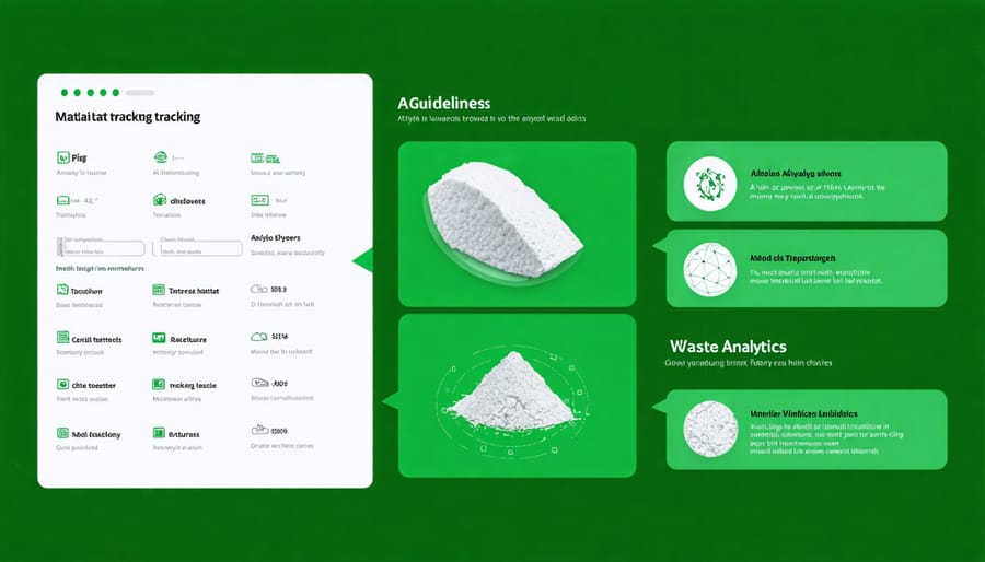 Digital platform interface displaying construction material lifecycle data and AI insights