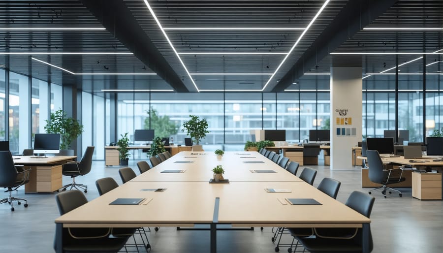 Modern interior of Edge Olympic building featuring intelligent lighting and sustainable design elements