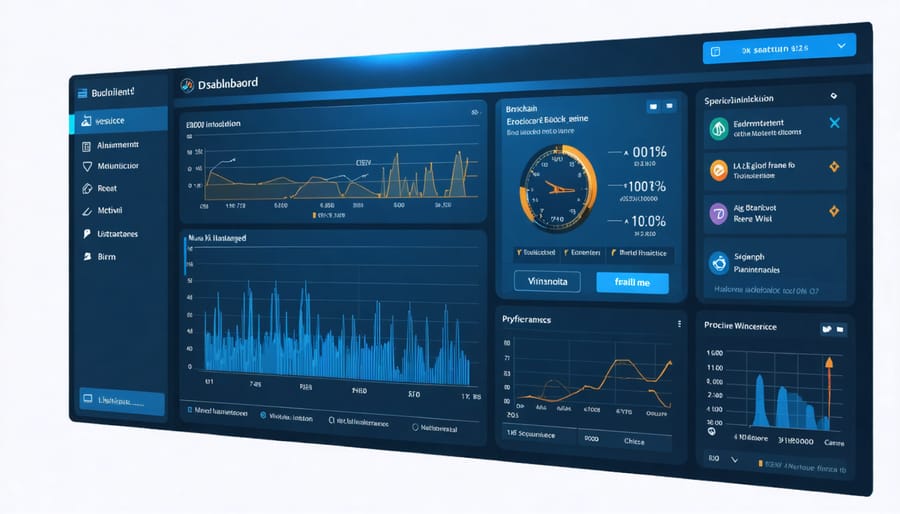 Screenshot of blockchain-based construction equipment management dashboard with maintenance metrics