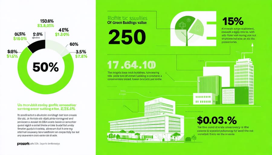 Visual representation of green building ROI statistics and benefits