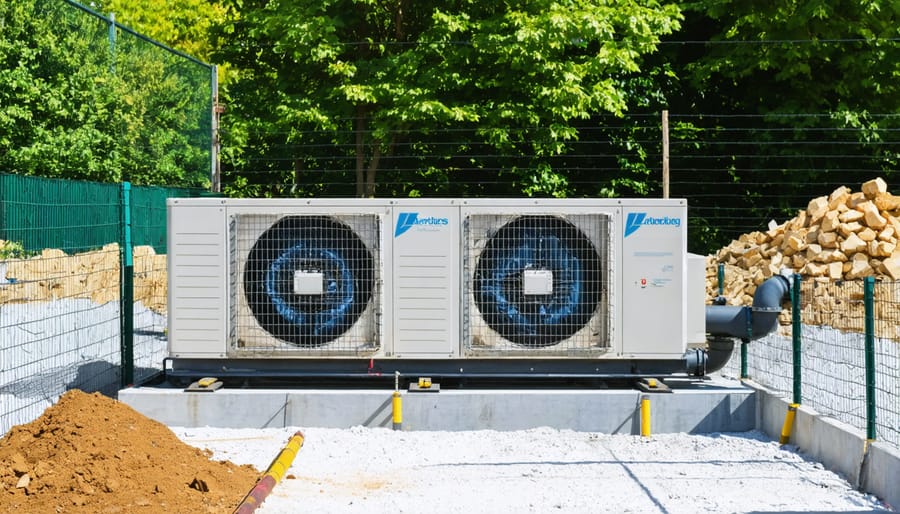 Installation process of ground source heat pump on a construction site