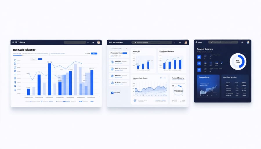 Real estate investment analysis tools showing ROI calculations and scenario modeling