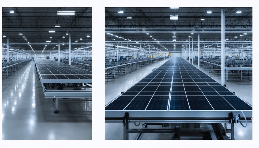 Split-screen visualization showing energy usage improvements after smart system implementation