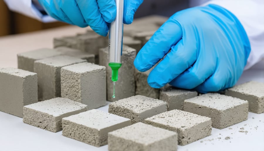 Construction material testing in laboratory setting with concrete cylinder samples