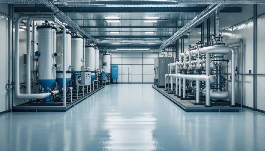 Interior view of an advanced water treatment facility featuring membrane filtration technology