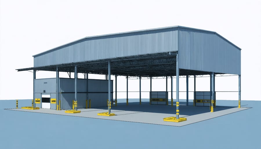 Digital rendering of modular steel construction with highlighted reusable components