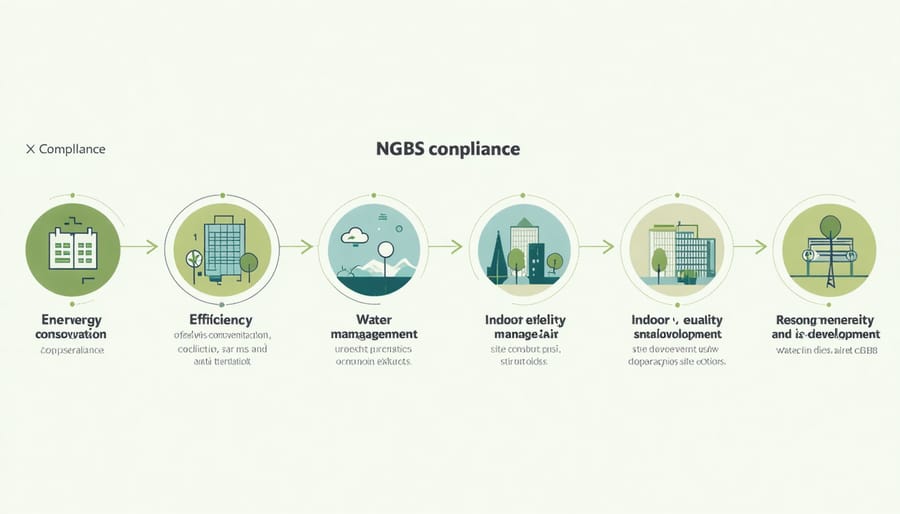 Visual diagram of the six core components required for NGBS certification