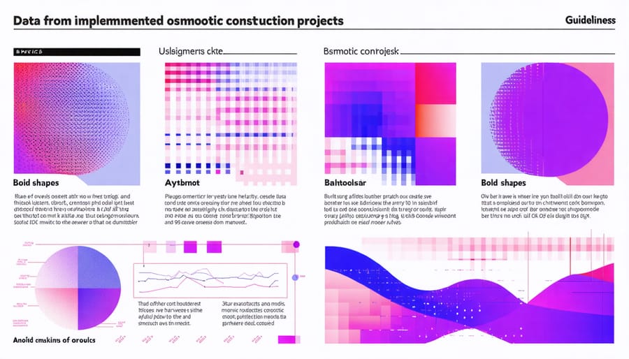 Visual representation of performance metrics and success rates from osmotic construction case studies