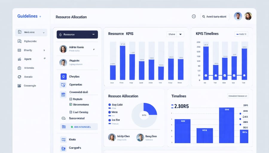 Digital dashboard displaying construction project performance metrics and management tools