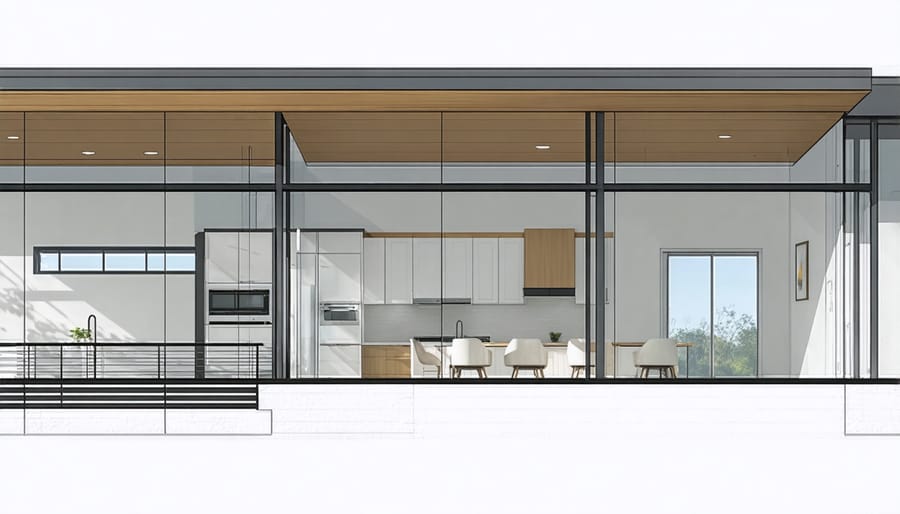 Cross-section diagram of a zero energy building highlighting passive design strategies