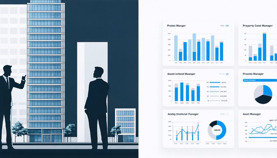 Visual comparison of property management tasks versus asset management responsibilities