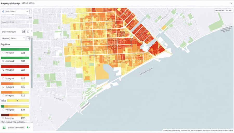 3D heat map visualization of real estate property values across an urban area