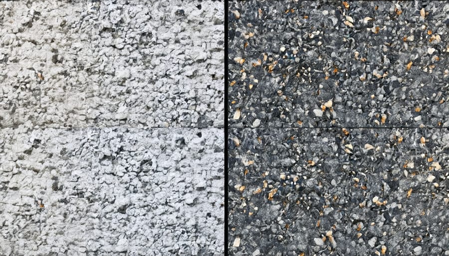 Side-by-side samples of conventional concrete and recycled concrete aggregate showing similar qualities