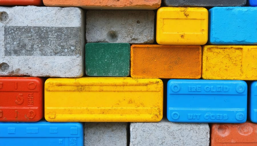 Array of construction blocks manufactured from recycled plastic materials