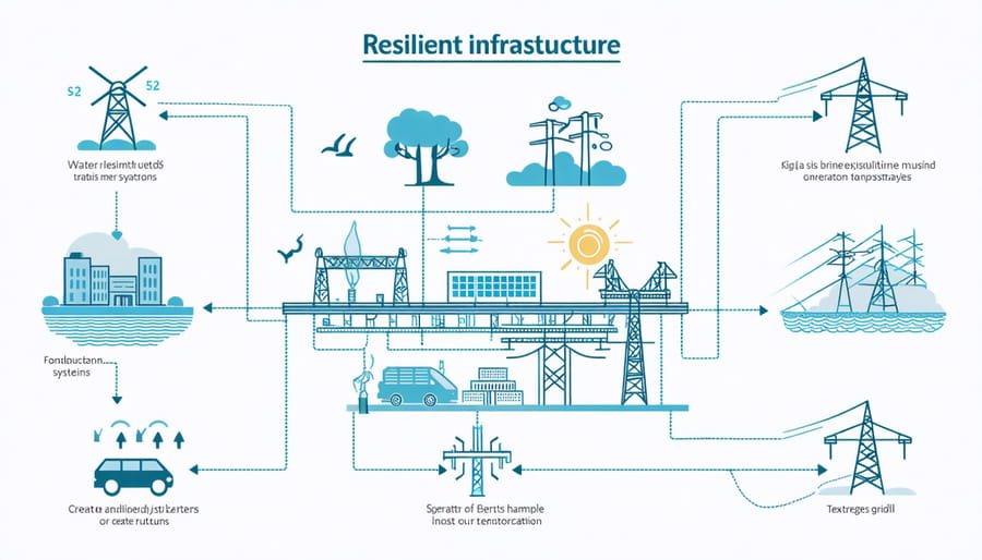 Diagram illustrating key components and connections in resilient urban infrastructure systems