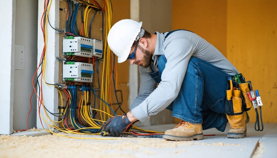 Security system installation process showing proper wiring and infrastructure setup