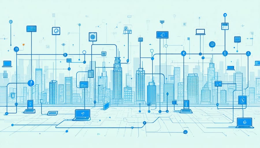 3D visualization of urban IoT sensor network with data flow indicators