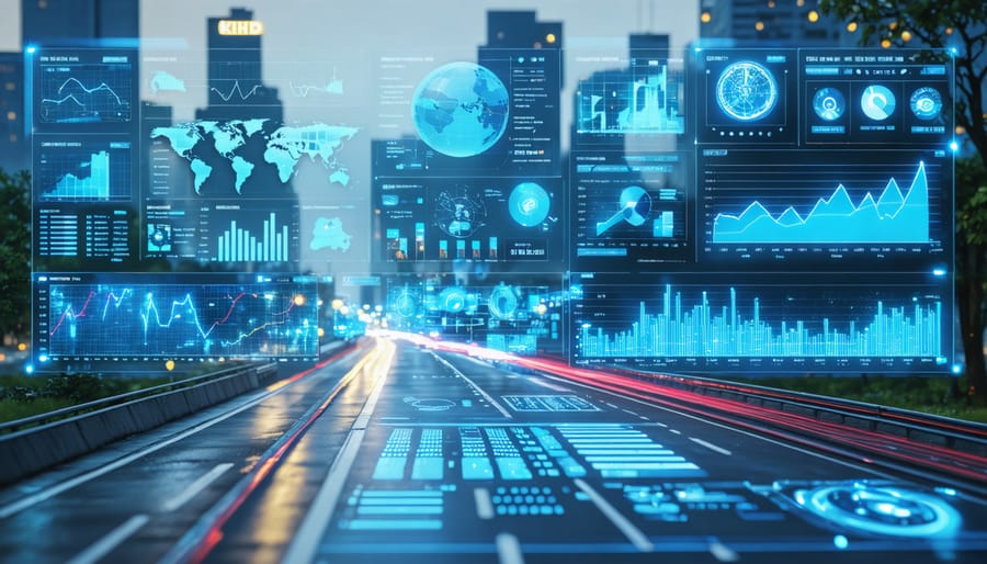 Smart city control center dashboard displaying real-time urban monitoring data